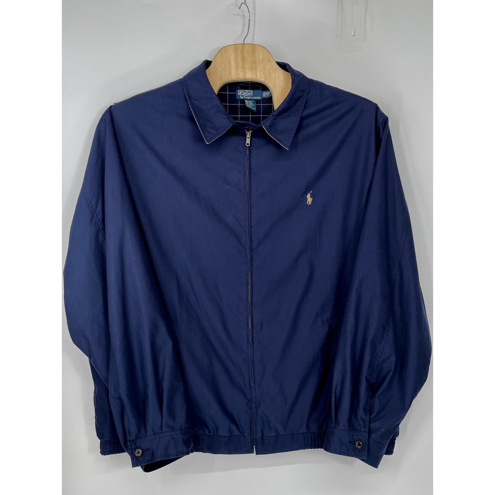 Vtg Ralph Lauren Mens 90's Jacket 4XLT Harrington Blue Plaid Lined Zip Up